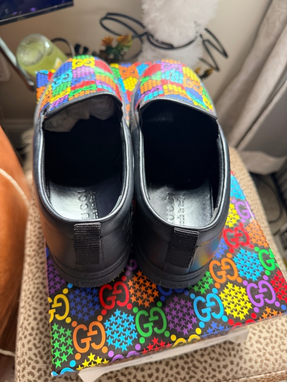 Gucci Black Slip-On Sneakers with Multicolor GG Print - Picture 6 of 6